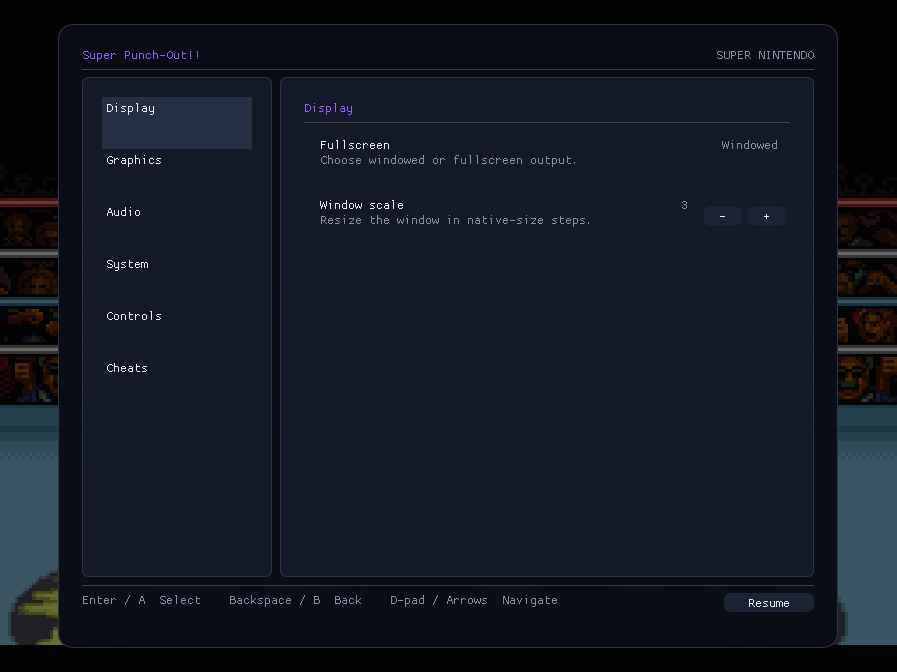 The in-game menu